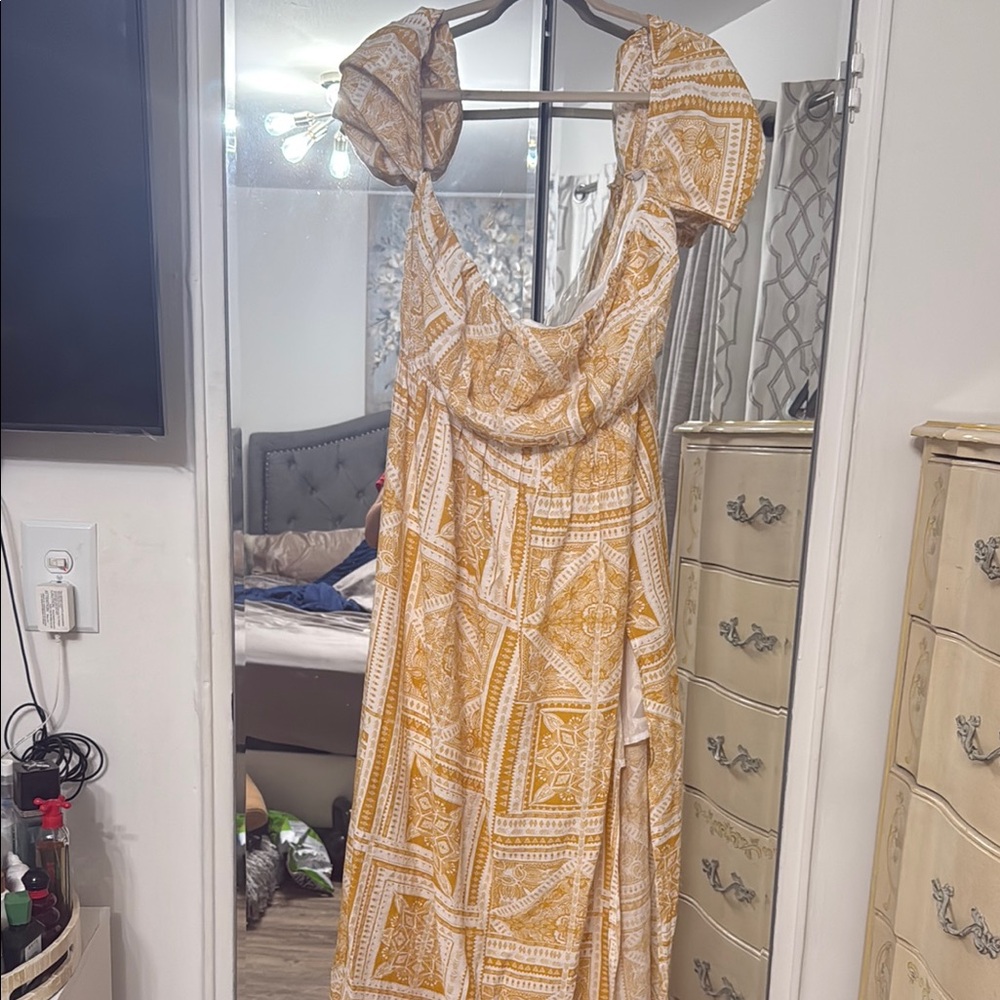PrettyLittleThing Gold Ruffled Tiered Maxi Dress
